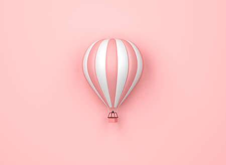 Hot air balloon with pink and white stripes on pastel pink background. 3d renderingの写真素材