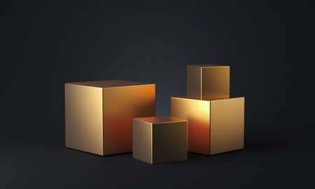 Gold cubes on dark background. 3d renderingの写真素材