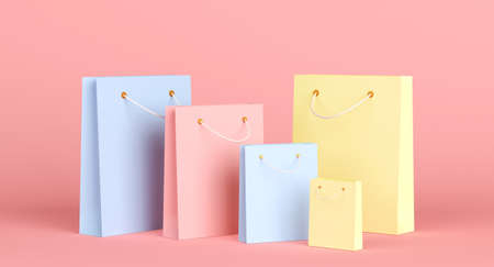 Shopping bags collection on pink background. 3d renderingの写真素材