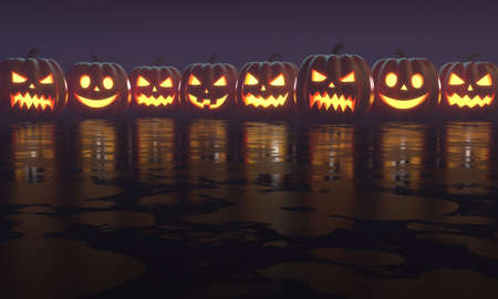 Horizontal banner with Jack o lantern. 3d renderingの写真素材