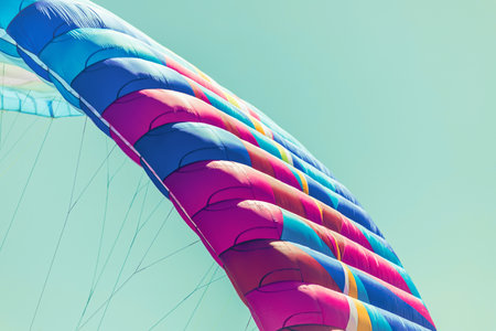 Colorful paraglider close-up against the blue sky. high quality photoの写真素材