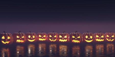 Horizontal banner with Jack o lantern. Halloween background. 3d renderingの写真素材