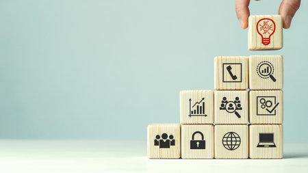 Assembled wooden cubes on the theme of business ideas.