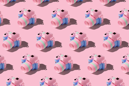 Pattern with camera on pastel color backgroundの写真素材