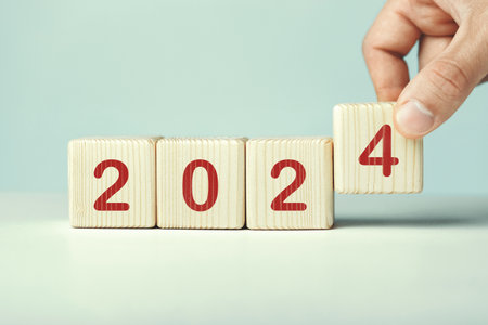 2024 year written on wooden cubes.の写真素材