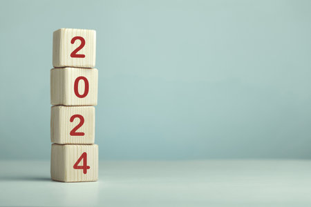 2024 year written on wooden cubes.の写真素材