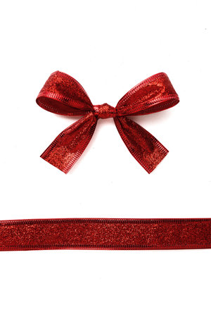 Red glitter bow isolated on white background