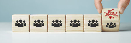 Assembled wooden cubes on the topic of the application of artificial intelligence in business.
