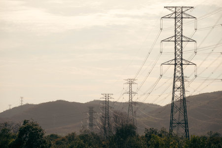Electric voltage tower, power line, electricity pylon.
