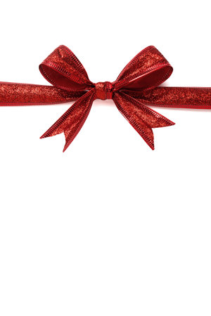 Red gift bow isolated on white backgroundの写真素材
