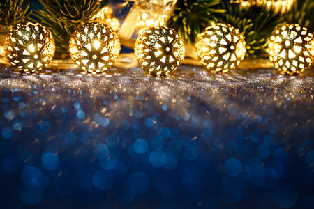 Elegant and enchanting holiday lights, featuring intricate designs, with a stunning bokeh backdrop for festive themesの写真素材