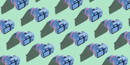 Pattern with camera on pastel color backgroundの写真素材