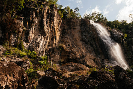Beautiful waterfall on a cliff in Vietnam.