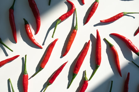 Red hot chili peppers seamless pattern on white background