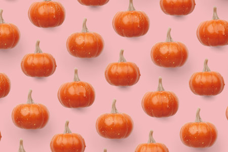 Orange pumpkin pattern on pastel color backgroundの写真素材