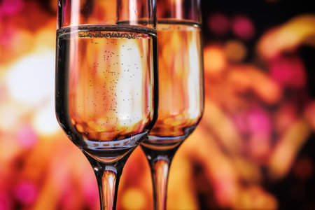 complex illustration featuring chilled crystal drinkware highlighted by dynamic bokeh light effectsの写真素材