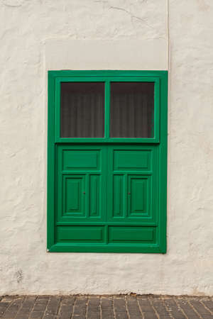 Antique traditional window in old Teguise street, Lanzarote, Canary Islands, Spainの写真素材