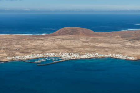 View of Graciosa Island from Mirador del Rio, Lanzarote Island, Canary Islands, Spainの写真素材