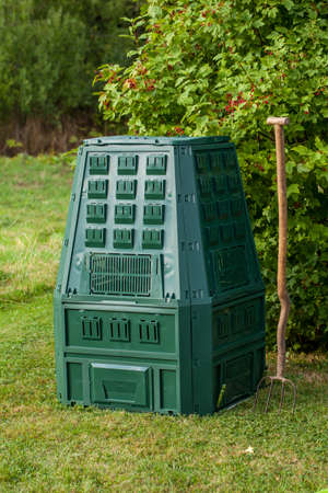 Compost bin in a garden.