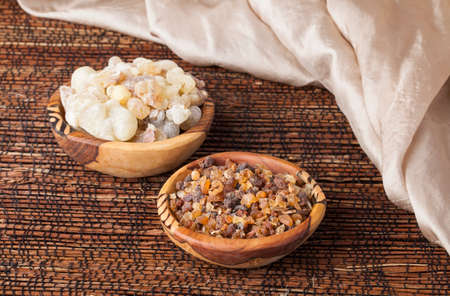 Myrrh and frankincense is an aromatic resin, used for religious rites, incense and perfumesの写真素材