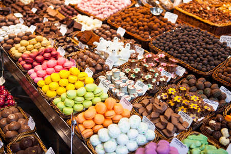 BARCELONA, SPAIN - OCTOBER 16, 2016: inside La Boqueria in Barcelona. The Mercat de Sant Josep de la Boqueria is a large public market and popular tourist landmark in Barcelonaのeditorial素材