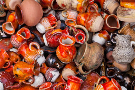 Handmade jars in a street marketの写真素材