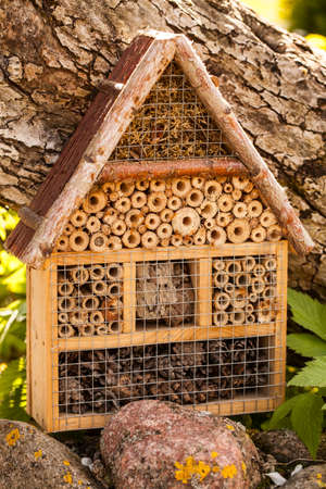 Insect hotel in a summer gardenの写真素材