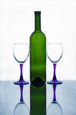 A bottle of wine and a glass glassの写真素材