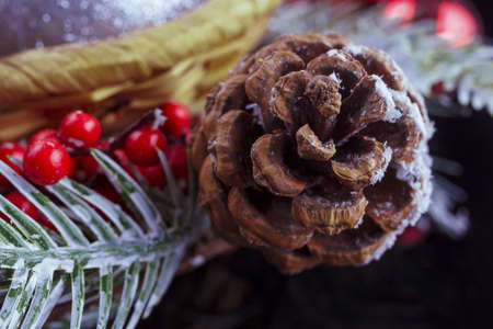 Christmas tree decoration. New Years toys on the tree. Background toys on the Christmas tree....