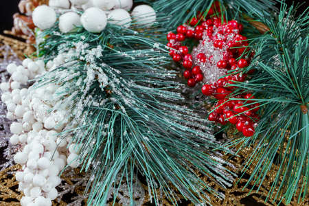 Christmas tree decoration. New Years toys on the tree. Background toys on the Christmas tree. Holiday.の写真素材