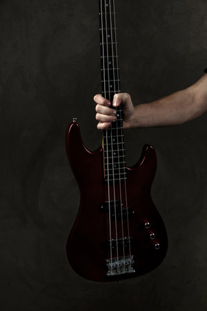 Guitar in hands close-up. Strings. Guitar neck. Musicの写真素材