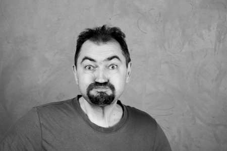 Emotions. Black and white portrait of a manの写真素材