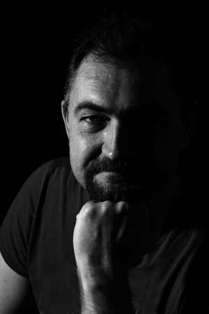 Black and white portrait of a man. Emotionsの写真素材