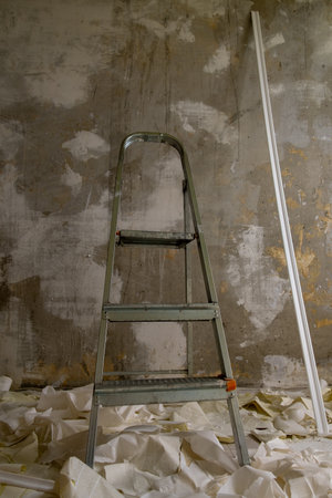 Construction staircase in the renovated roomの写真素材