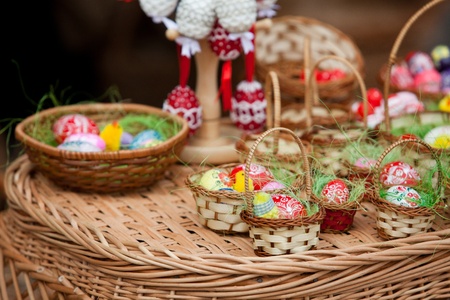 traditional easter eggs on a hamper bascket