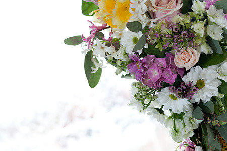 Beautiful colored flower arrangement with light backgroundの写真素材