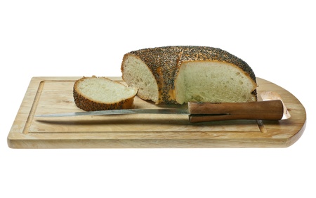 Bread with poppy seeds.. Isolated on white.