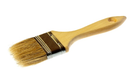 Paint brush with a wooden handle  isolated on white background の写真素材