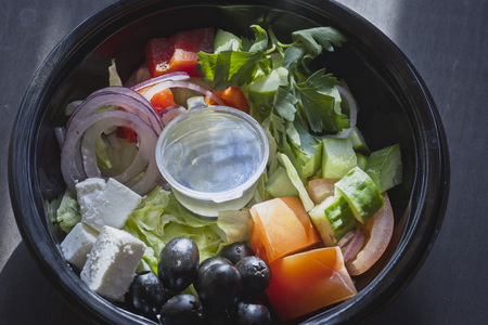 Greek salad in the package.の写真素材
