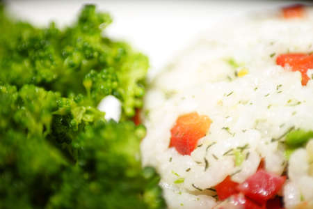 mixed vegtable rice and broccoli lunchの写真素材