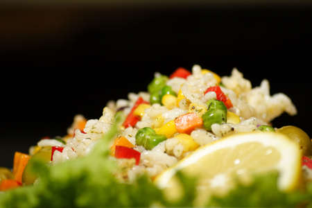 mixed vegetable rice salad with lemon