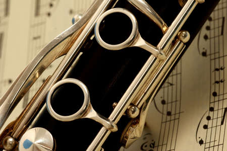 close up detail of a woodwind clarinetの写真素材