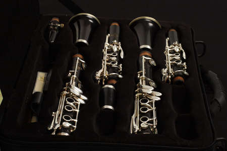 close up detail of a woodwind clarinetの写真素材