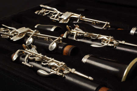 close up detail of a woodwind clarinetの写真素材