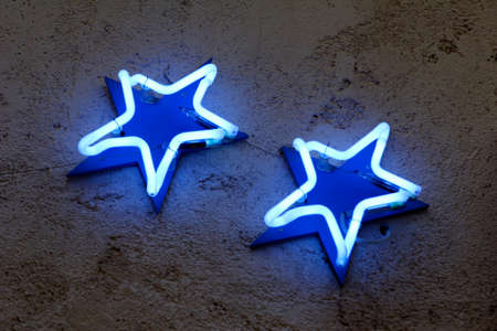 neon stars from hotel sign, corsica,  franceの写真素材