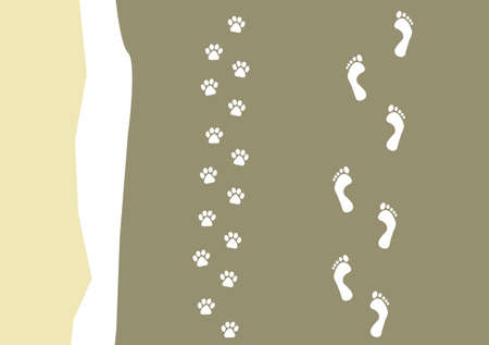 foot prints of a person and their dog on a beach のイラスト素材