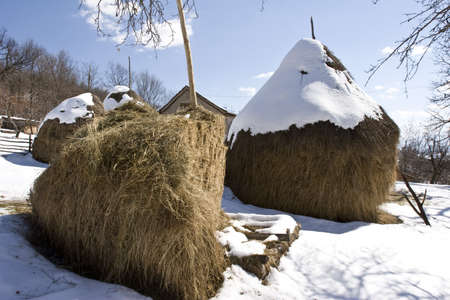 traditional Serbian haystack on farmの写真素材