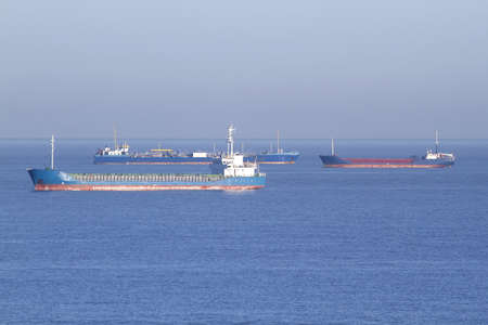 ships on anchor waiting for the tide to change English channel, ukの写真素材