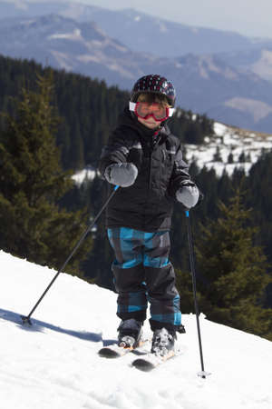 young boy learning to skiの写真素材