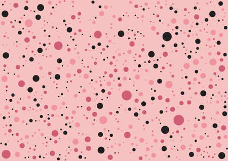 Polka dots on blush background, Beautiful dotted design, Seamless pattern of pink and black spots. Simple repeatable dotted background. Sweet textile, Vector illustration EPS 10.のイラスト素材